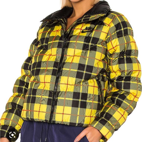 nike yellow plaid puffer jacket